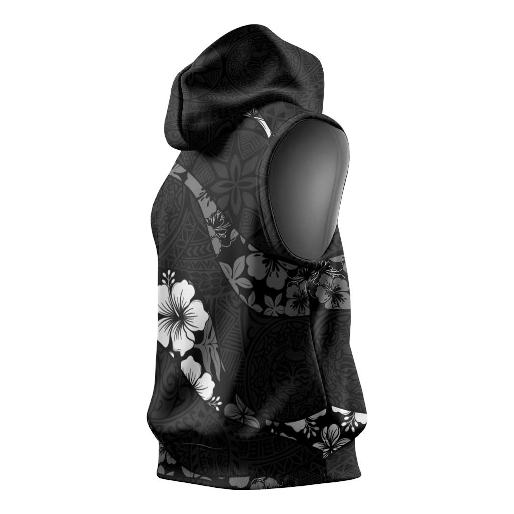 Aloha Hawaii Floral Tapa Sleeveless Hoodie Patchwork Charcoal LT7 - Polynesian Pride