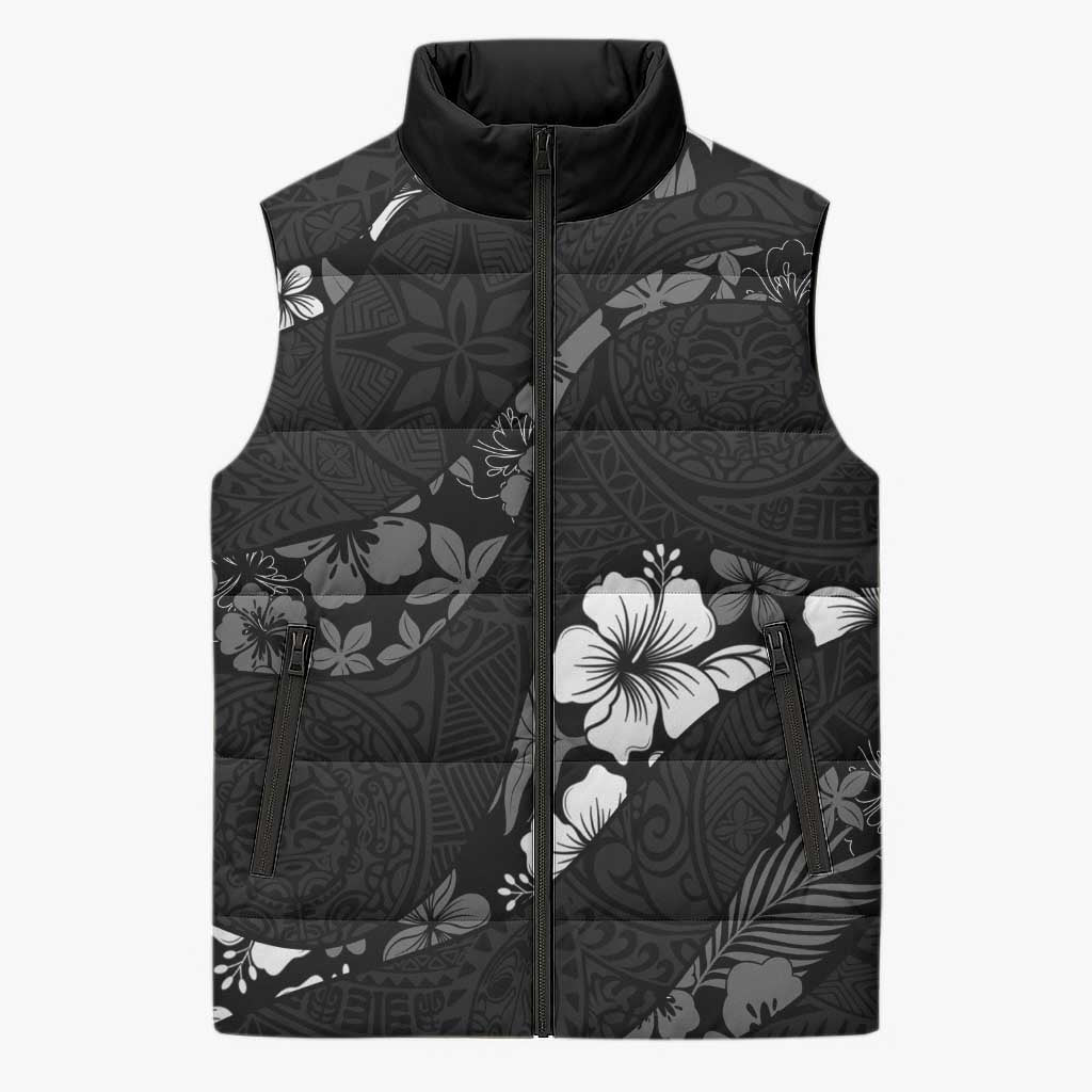 Aloha Hawaii Floral Tapa Sleeveless Puffer Jacket Patchwork Charcoal LT7 Unisex Charcoal - Polynesian Pride