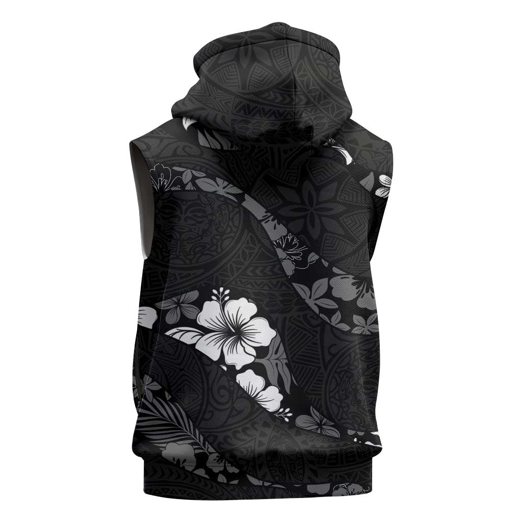 Aloha Hawaii Floral Tapa Sleeveless Zip Hoodie Patchwork Charcoal LT7 - Polynesian Pride