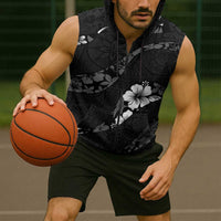 Aloha Hawaii Floral Tapa Sleeveless Zip Hoodie Patchwork Charcoal LT7 - Polynesian Pride