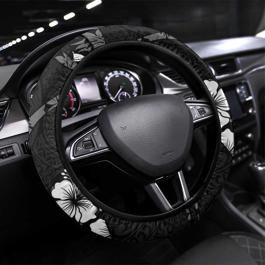 Aloha Hawaii Floral Tapa Steering Wheel Cover Patchwork Charcoal - Polynesian Pride