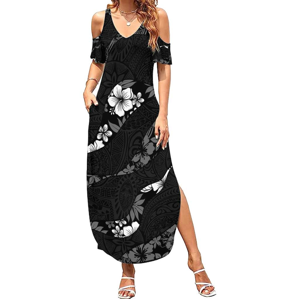 Aloha Hawaii Floral Tapa Summer Maxi Dress Patchwork Charcoal - Polynesian Pride