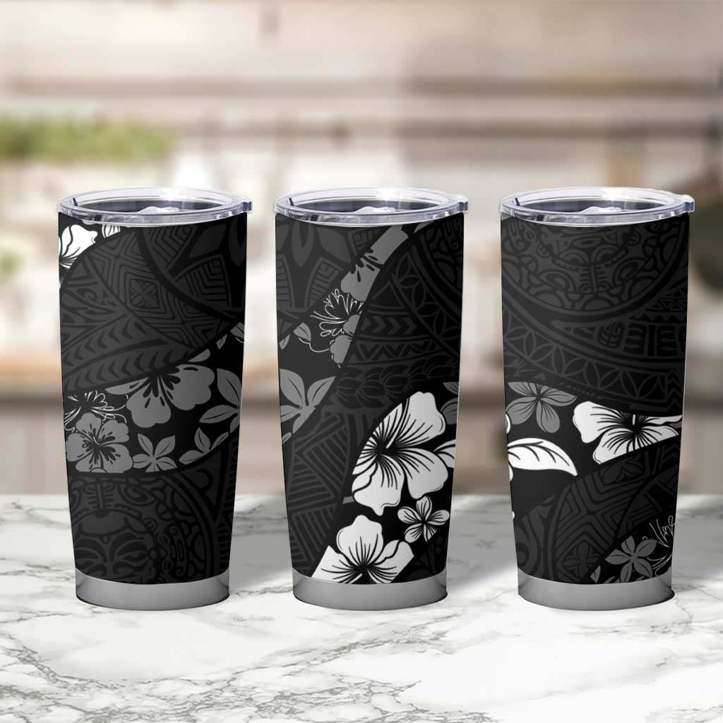 Aloha Hawaii Floral Tapa Tumbler Cup Patchwork Charcoal - Polynesian Pride