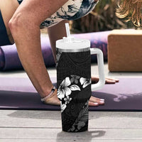 Aloha Hawaii Floral Tapa Tumbler With Handle Patchwork Charcoal - Polynesian Pride