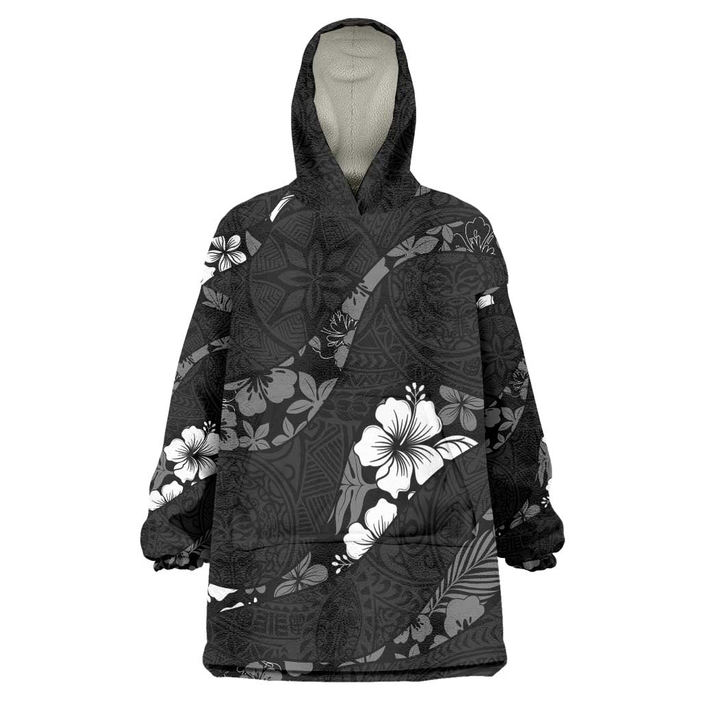 Aloha Hawaii Floral Tapa Wearable Blanket Hoodie Patchwork Charcoal LT7 One Size Charcoal - Polynesian Pride