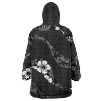 Aloha Hawaii Floral Tapa Wearable Blanket Hoodie Patchwork Charcoal LT7 - Polynesian Pride