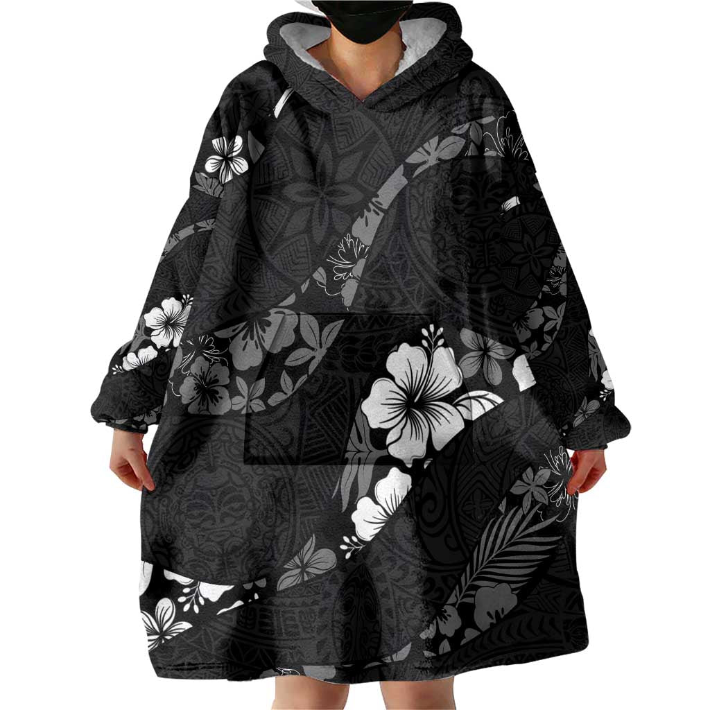 Aloha Hawaii Floral Tapa Wearable Blanket Hoodie Patchwork Charcoal LT7 - Polynesian Pride
