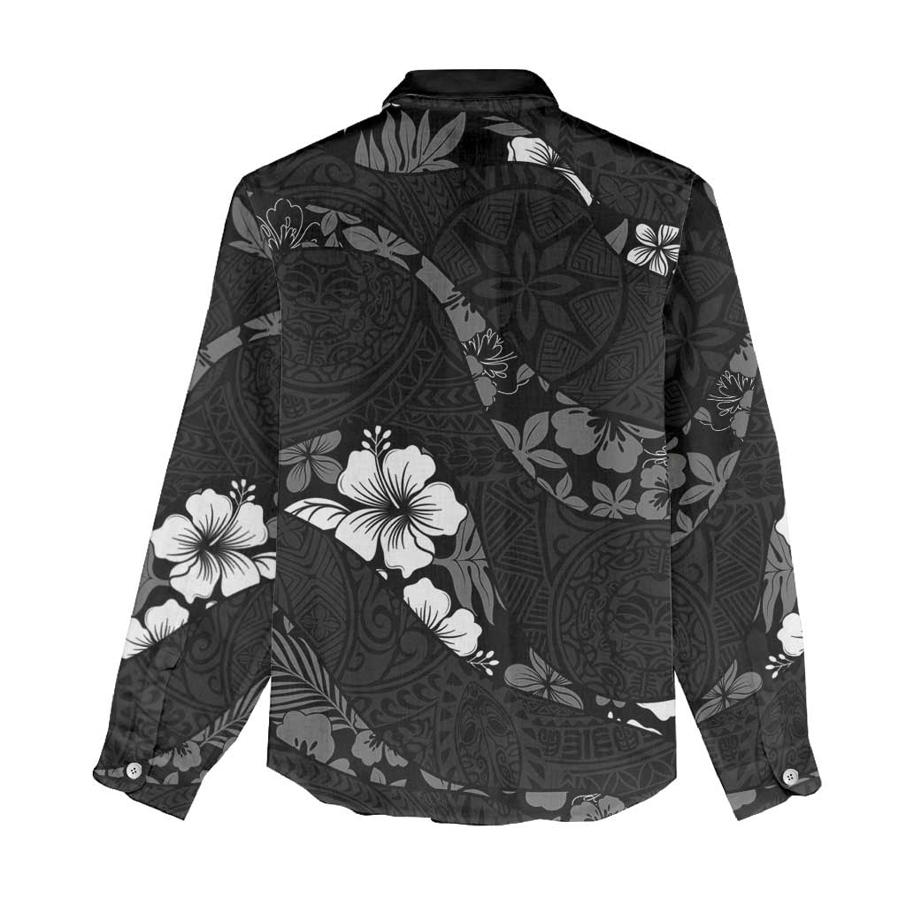 Aloha Hawaii Floral Tapa Women Casual Shirt Patchwork Charcoal - Polynesian Pride