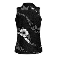Aloha Hawaii Floral Tapa Women Sleeveless Polo Shirt Patchwork Charcoal LT7 - Polynesian Pride