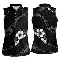 Aloha Hawaii Floral Tapa Women Sleeveless Polo Shirt Patchwork Charcoal LT7 - Polynesian Pride
