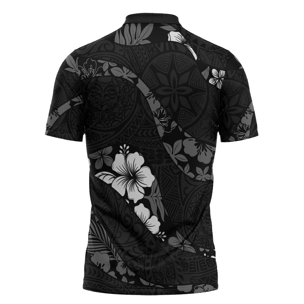 Aloha Hawaii Floral Tapa Zipper Polo Shirt Patchwork Charcoal LT7 - Polynesian Pride