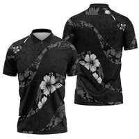 Aloha Hawaii Floral Tapa Zipper Polo Shirt Patchwork Charcoal LT7 - Polynesian Pride