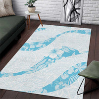 Aloha Hawaii Floral Tapa Area Rug Patchwork Turquoise - Polynesian Pride