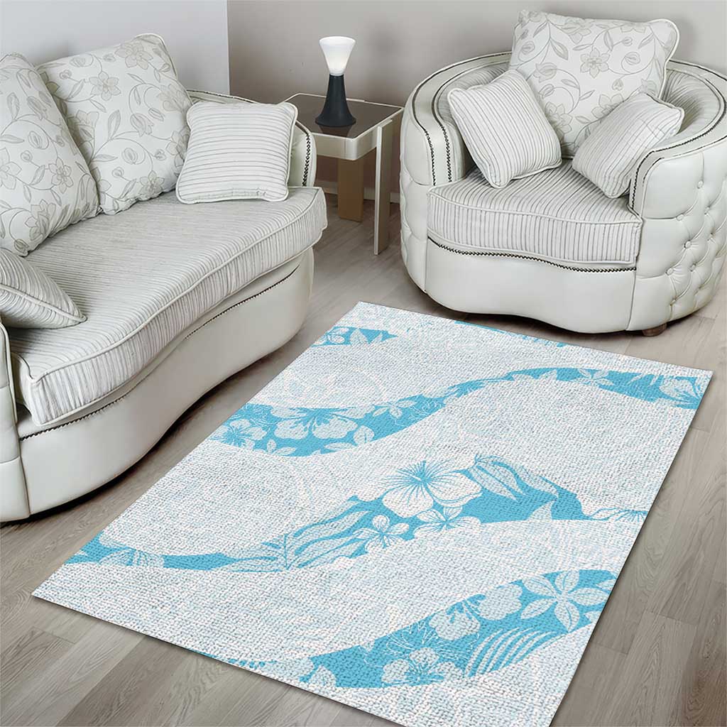 Aloha Hawaii Floral Tapa Area Rug Patchwork Turquoise - Polynesian Pride