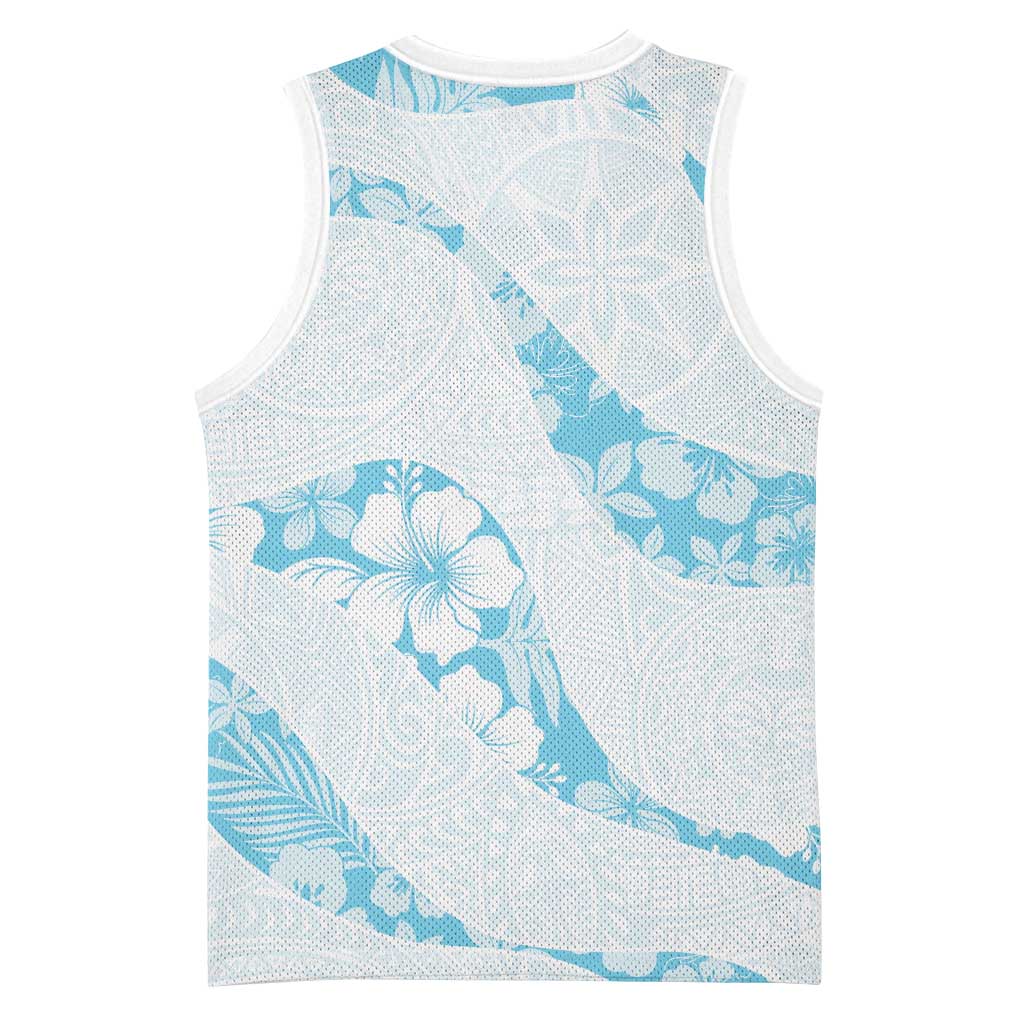 Aloha Hawaii Floral Tapa Basketball Jersey Patchwork Turquoise LT7 - Polynesian Pride