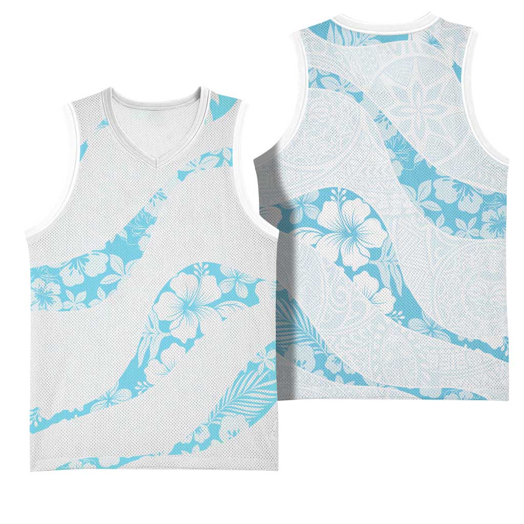 Aloha Hawaii Floral Tapa Basketball Jersey Patchwork Turquoise LT7 - Polynesian Pride