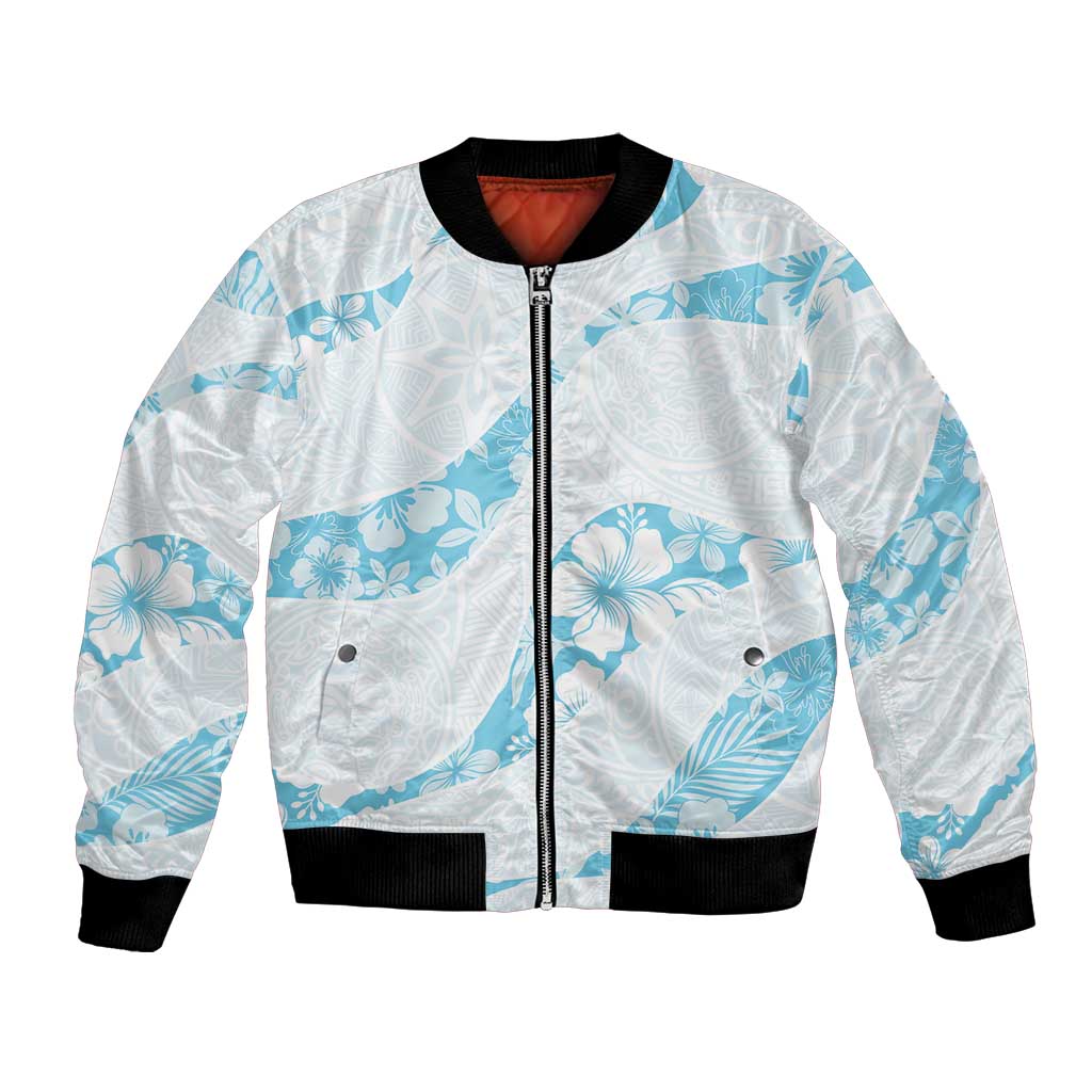 Aloha Hawaii Floral Tapa Bomber Jacket Patchwork Turquoise - Polynesian Pride