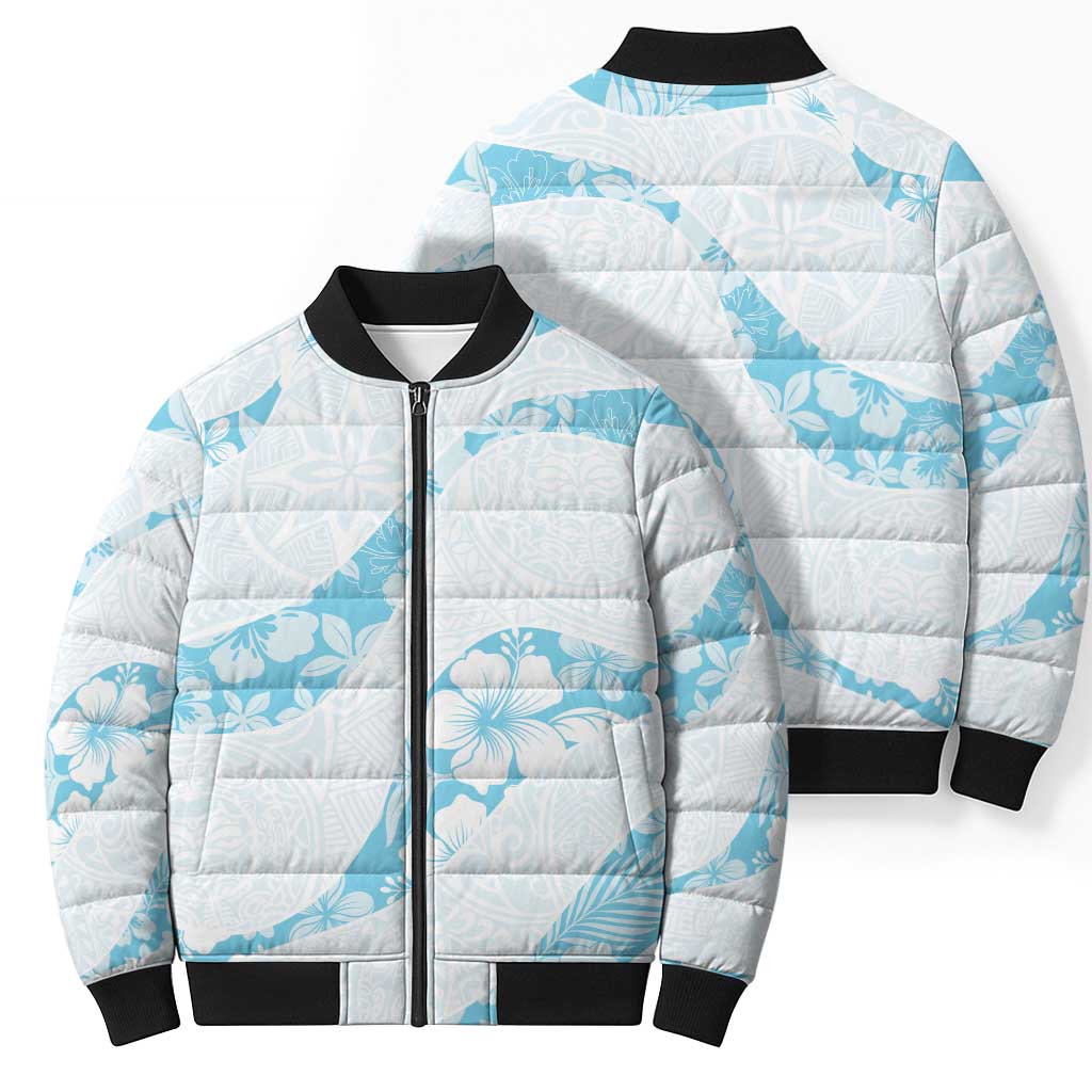 Aloha Hawaii Floral Tapa Bomber Puffer Jacket Patchwork Turquoise LT7 - Polynesian Pride