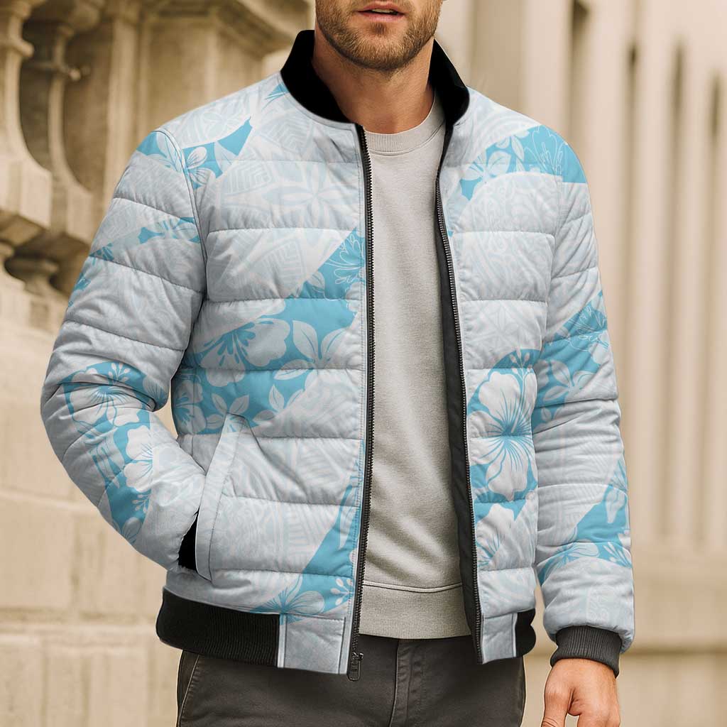 Aloha Hawaii Floral Tapa Bomber Puffer Jacket Patchwork Turquoise LT7 - Polynesian Pride