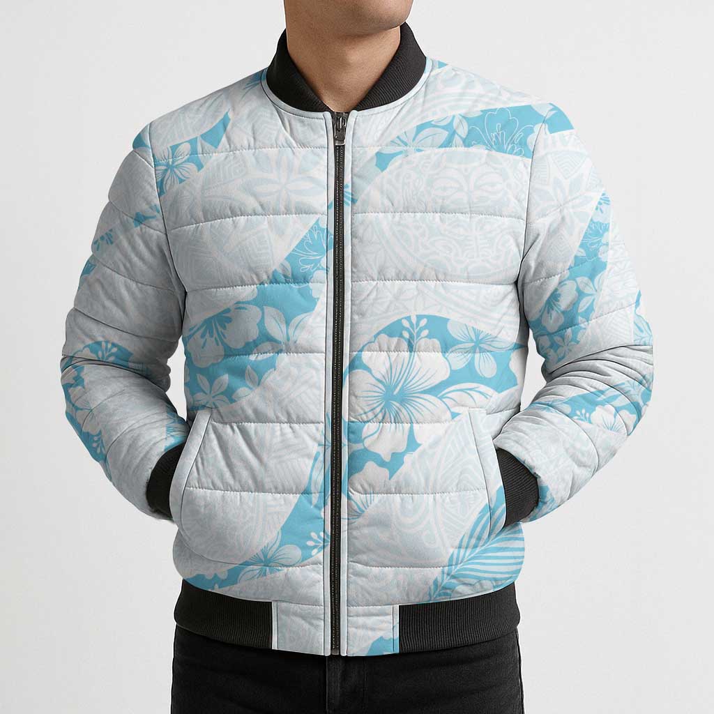 Aloha Hawaii Floral Tapa Bomber Puffer Jacket Patchwork Turquoise LT7 - Polynesian Pride