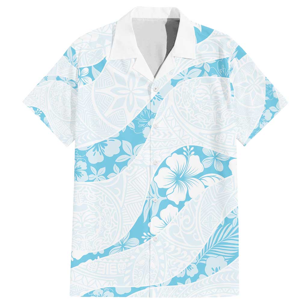 Aloha Hawaii Floral Tapa Family Matching Long Sleeve Bodycon Dress and Hawaiian Shirt Patchwork Turquoise - Polynesian Pride