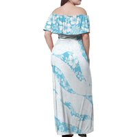 Aloha Hawaii Floral Tapa Family Matching Off Shoulder Maxi Dress and Hawaiian Shirt Patchwork Turquoise - Polynesian Pride