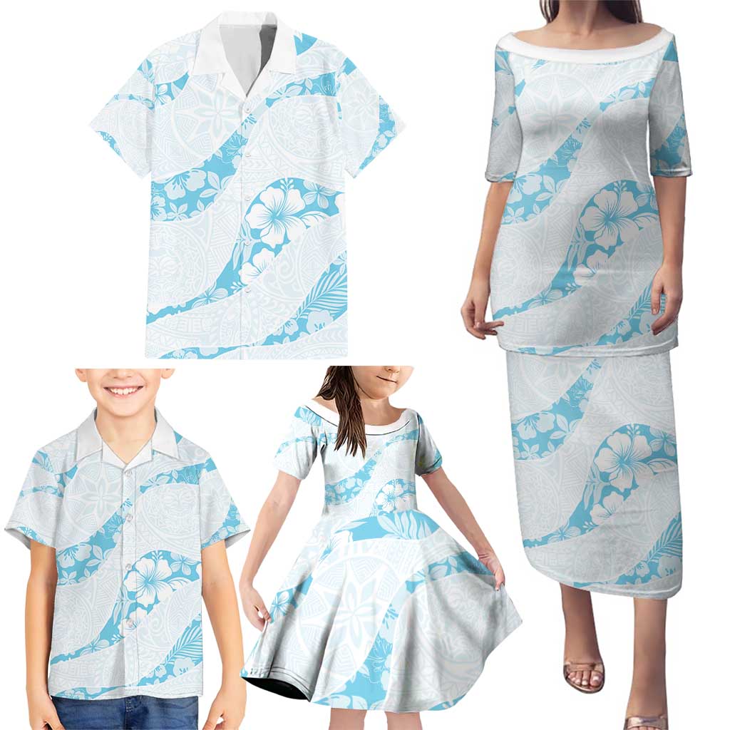Aloha Hawaii Floral Tapa Family Matching Puletasi and Hawaiian Shirt Patchwork Turquoise LT7 - Polynesian Pride