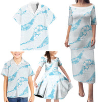 Aloha Hawaii Floral Tapa Family Matching Puletasi and Hawaiian Shirt Patchwork Turquoise LT7 - Polynesian Pride