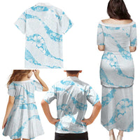 Aloha Hawaii Floral Tapa Family Matching Puletasi and Hawaiian Shirt Patchwork Turquoise LT7 - Polynesian Pride