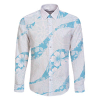 Aloha Hawaii Floral Tapa Family Matching Puletasi and Hawaiian Shirt Patchwork Turquoise LT7 Dad's Shirt - Long Sleeve Turquoise - Polynesian Pride