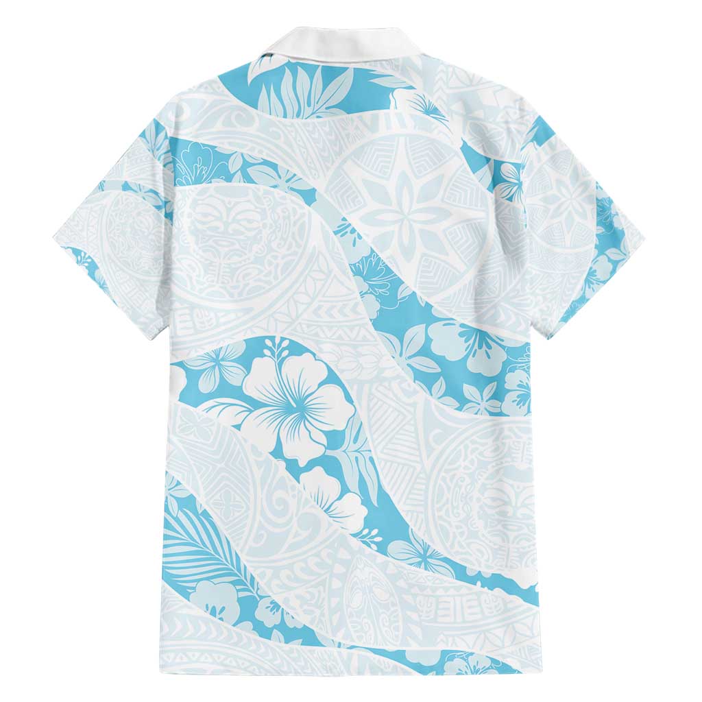 Aloha Hawaii Floral Tapa Family Matching Short Sleeve Bodycon Dress and Hawaiian Shirt Patchwork Turquoise - Polynesian Pride