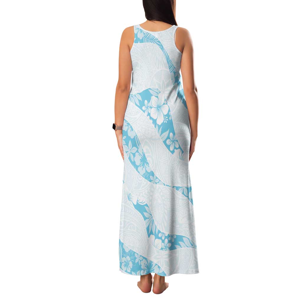 Aloha Hawaii Floral Tapa Family Matching Tank Maxi Dress and Hawaiian Shirt Patchwork Turquoise - Polynesian Pride