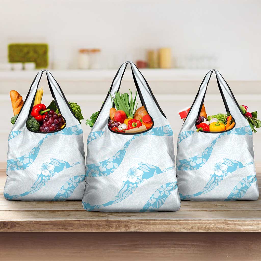 Aloha Hawaii Floral Tapa Grocery Bag Patchwork Turquoise LT7 3-pack One Size Turquoise - Polynesian Pride