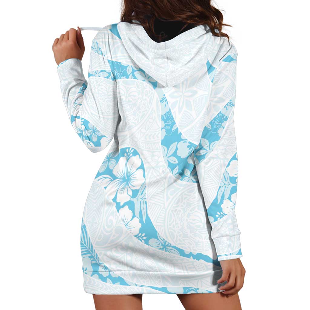 Aloha Hawaii Floral Tapa Hoodie Dress Patchwork Turquoise - Polynesian Pride