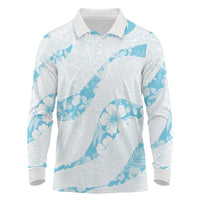 Aloha Hawaii Floral Tapa Long Sleeve Polo Shirt Patchwork Turquoise LT7 Turquoise - Polynesian Pride