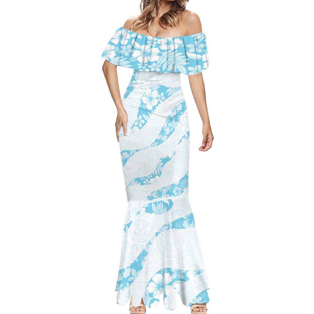 Aloha Hawaii Floral Tapa Mermaid Dress Patchwork Turquoise - Polynesian Pride