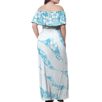 Aloha Hawaii Floral Tapa Off Shoulder Maxi Dress Patchwork Turquoise - Polynesian Pride