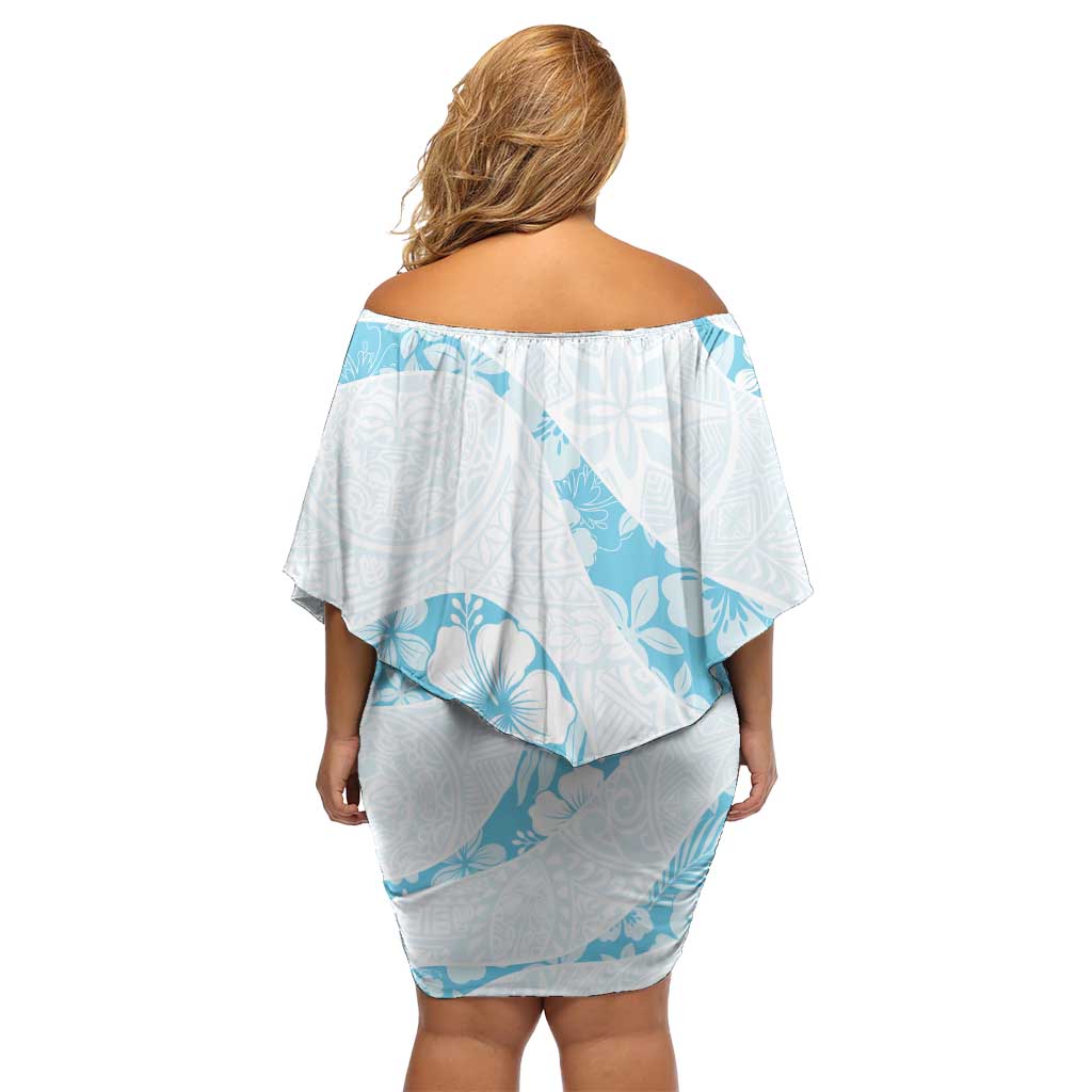 Aloha Hawaii Floral Tapa Off Shoulder Short Dress Patchwork Turquoise - Polynesian Pride