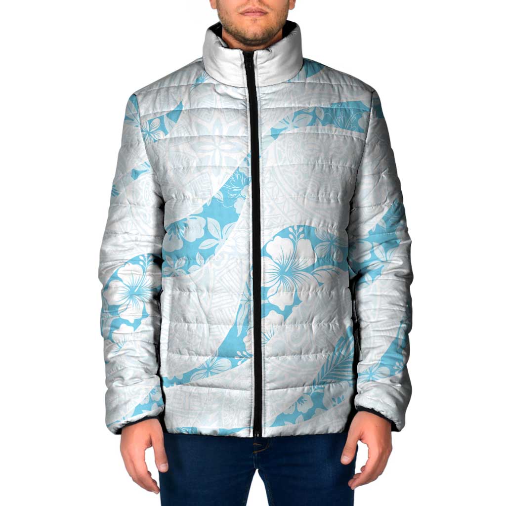 Aloha Hawaii Floral Tapa Padded Jacket Patchwork Turquoise LT7 Men Turquoise - Polynesian Pride