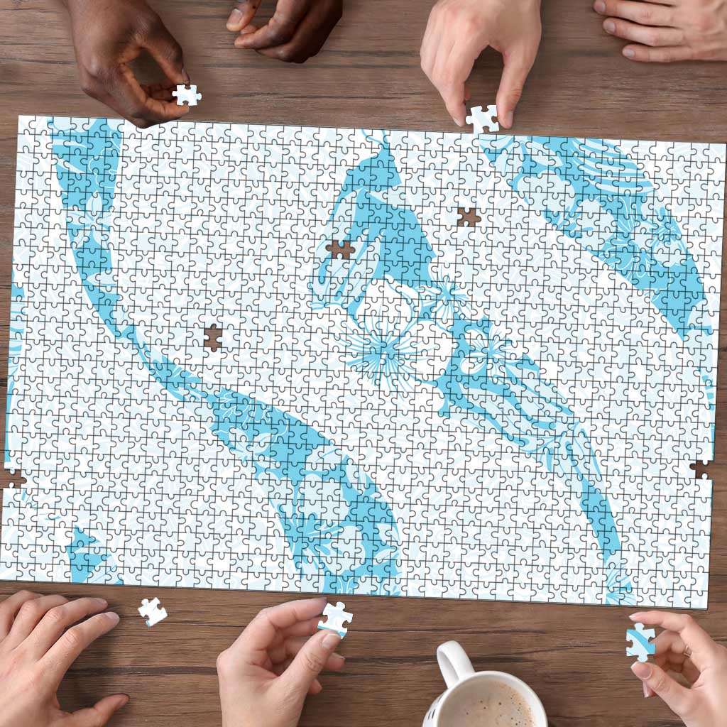 Aloha Hawaii Floral Tapa Puzzle Patchwork Turquoise LT7 - Polynesian Pride