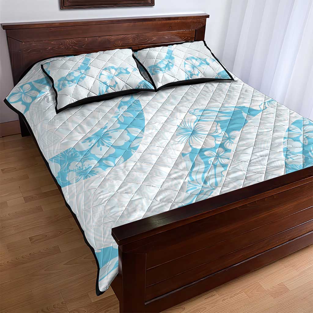 Aloha Hawaii Floral Tapa Quilt Bed Set Patchwork Turquoise - Polynesian Pride