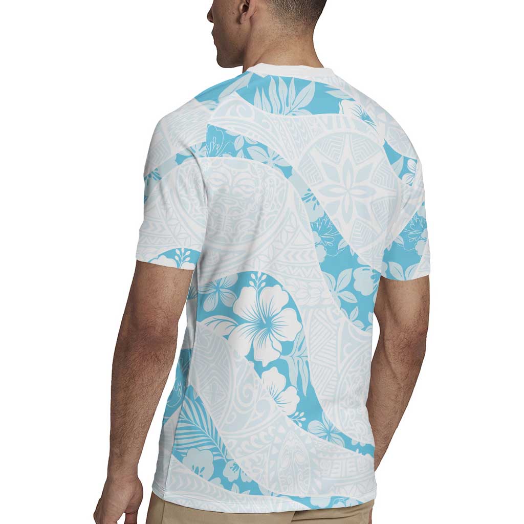 Aloha Hawaii Floral Tapa Rugby Jersey Patchwork Turquoise LT7 - Polynesian Pride