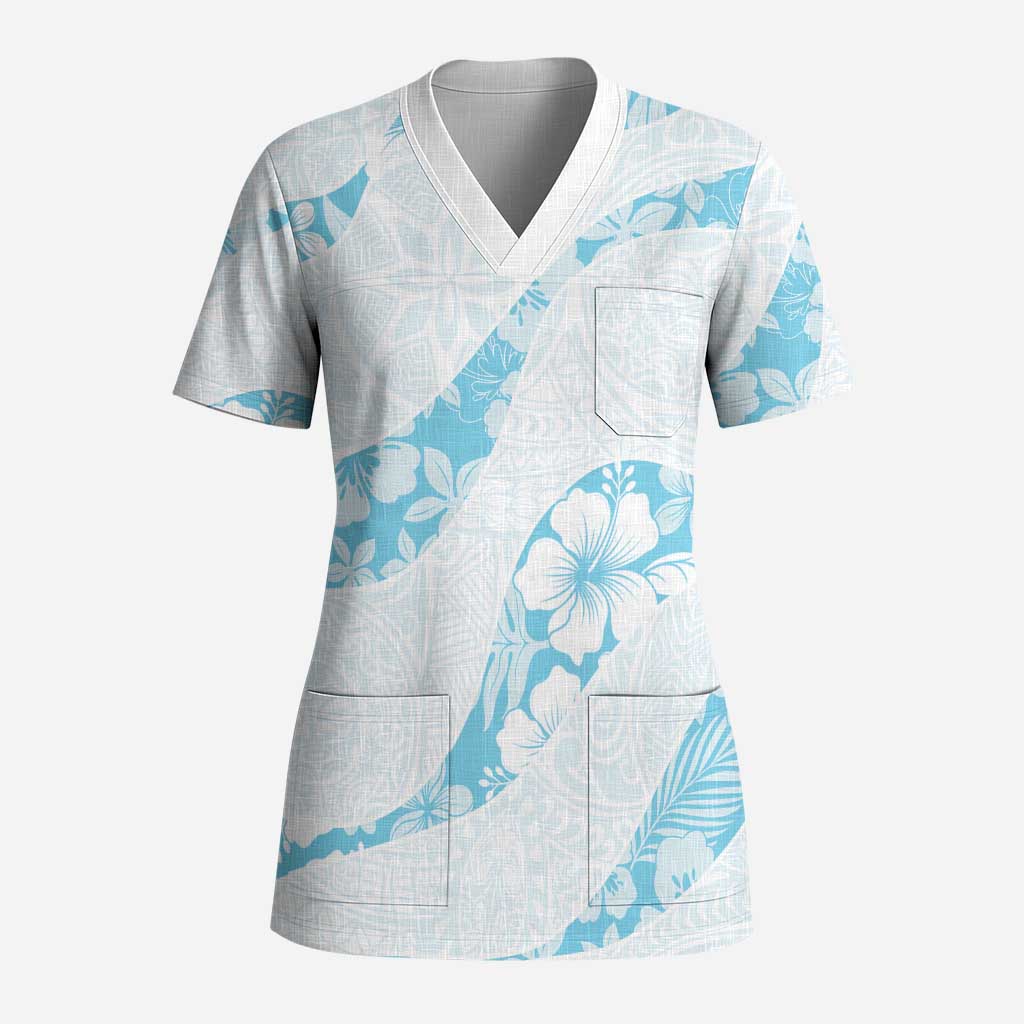 Aloha Hawaii Floral Tapa Scrub Top Patchwork Turquoise - Polynesian Pride