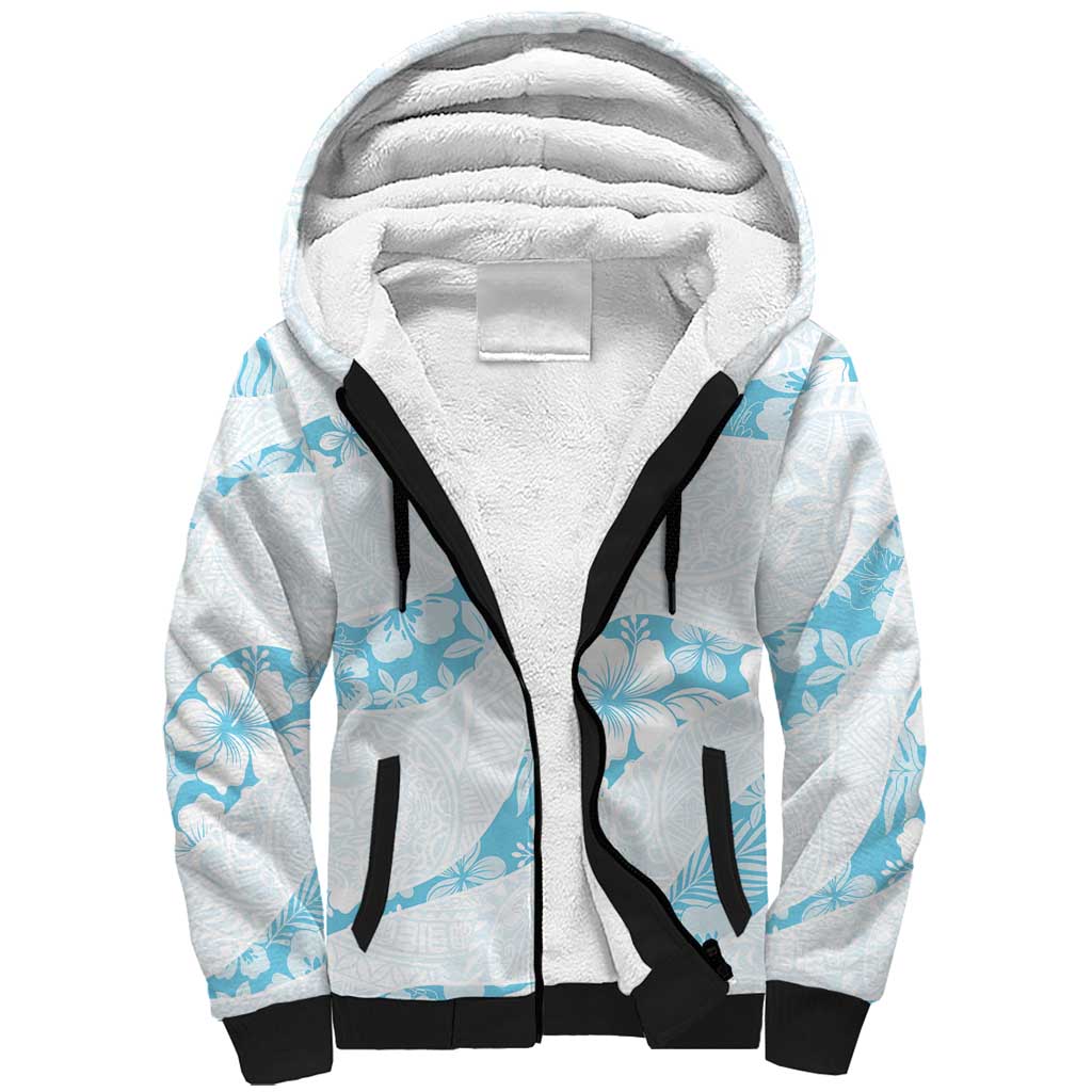 Aloha Hawaii Floral Tapa Sherpa Hoodie Patchwork Turquoise LT7 Unisex Turquoise - Polynesian Pride