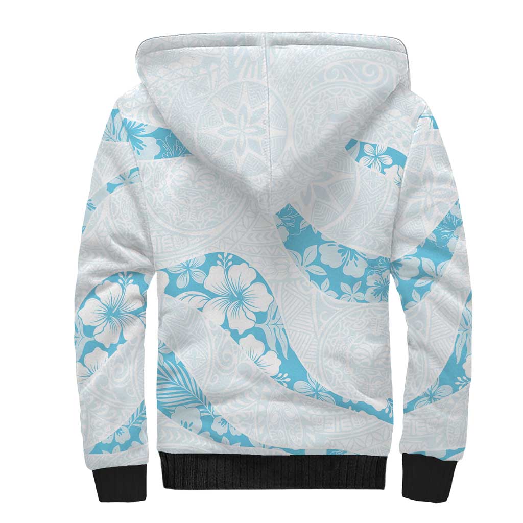 Aloha Hawaii Floral Tapa Sherpa Hoodie Patchwork Turquoise LT7 - Polynesian Pride