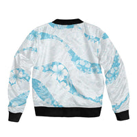 Aloha Hawaii Floral Tapa Sleeve Zip Bomber Jacket Patchwork Turquoise - Polynesian Pride