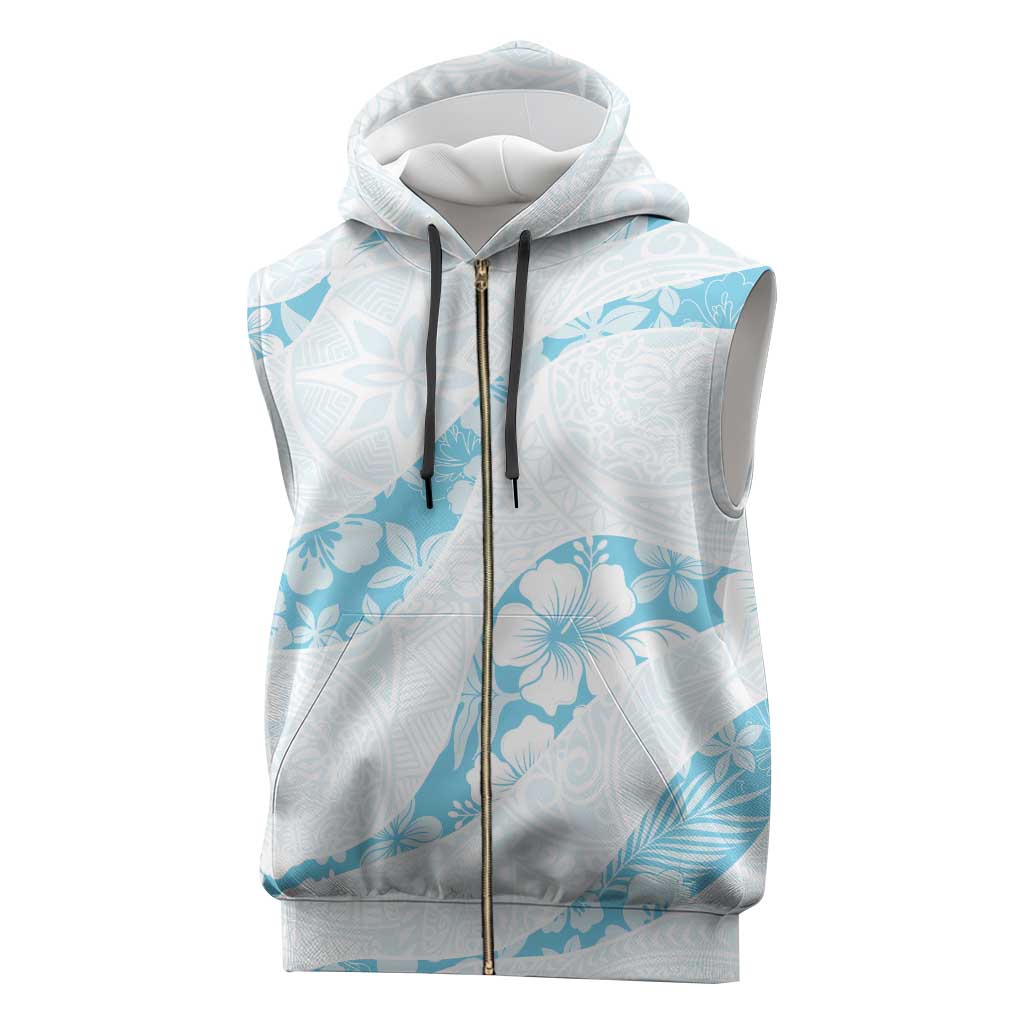 Aloha Hawaii Floral Tapa Sleeveless Zip Hoodie Patchwork Turquoise - Polynesian Pride
