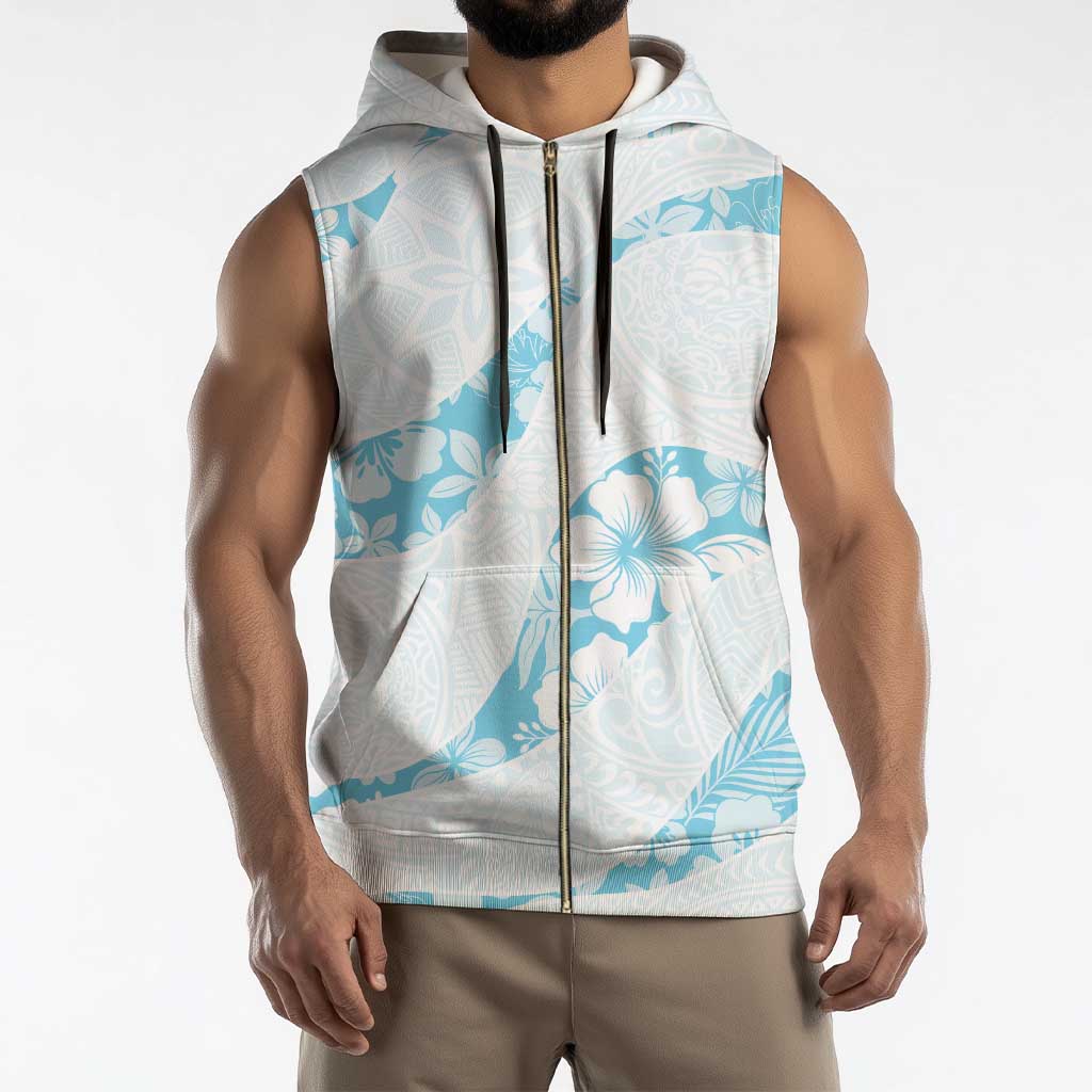 Aloha Hawaii Floral Tapa Sleeveless Zip Hoodie Patchwork Turquoise - Polynesian Pride