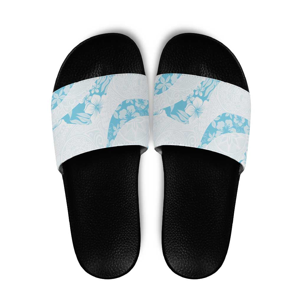 Aloha Hawaii Floral Tapa Slide Sandals Patchwork Turquoise - Polynesian Pride