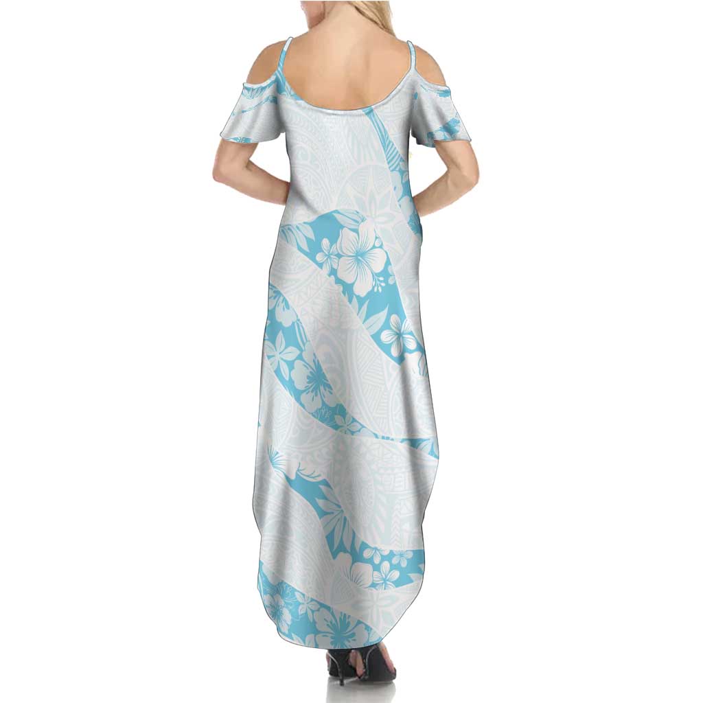 Aloha Hawaii Floral Tapa Summer Maxi Dress Patchwork Turquoise - Polynesian Pride